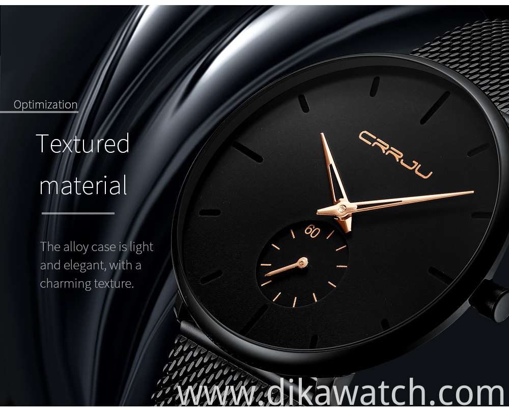 Crrju top brand men's fashion watches luxury quartz watch Casual slim steel mesh sports waterproof watch